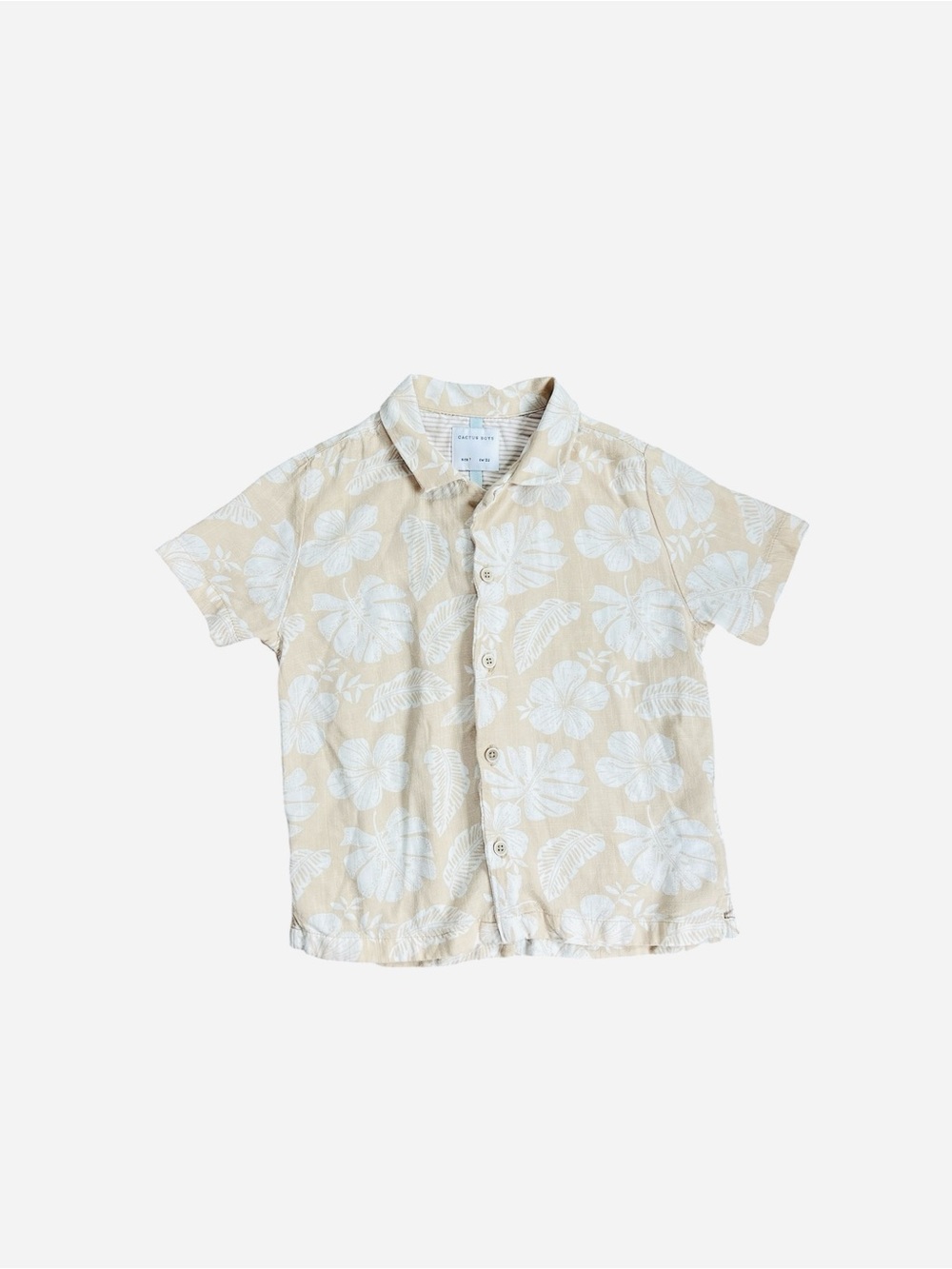 Cactus Beige & White Floral Short Sleeve Button-Up Shirt